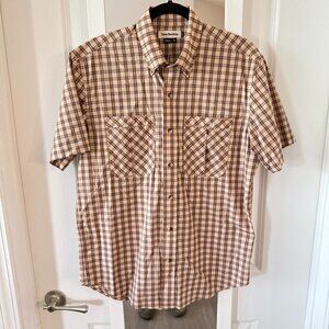 Tom Beckbe Front Pockets Short Sleeve Button Up Size Medium Color Cream Orange